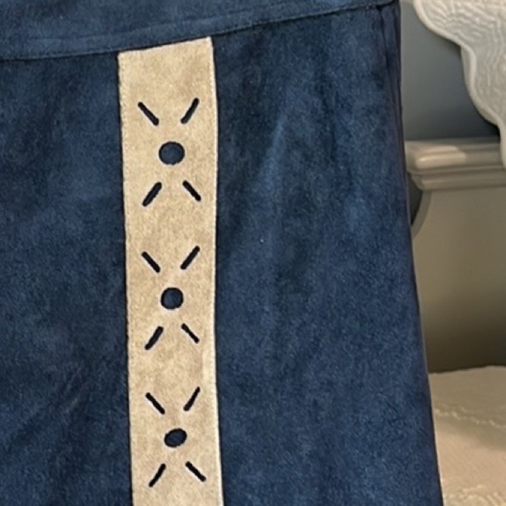Western Faux Suede A Line Skirt Navy Blue Cowboy Anna Grace Womens Small Mini - Picture 6 of 9